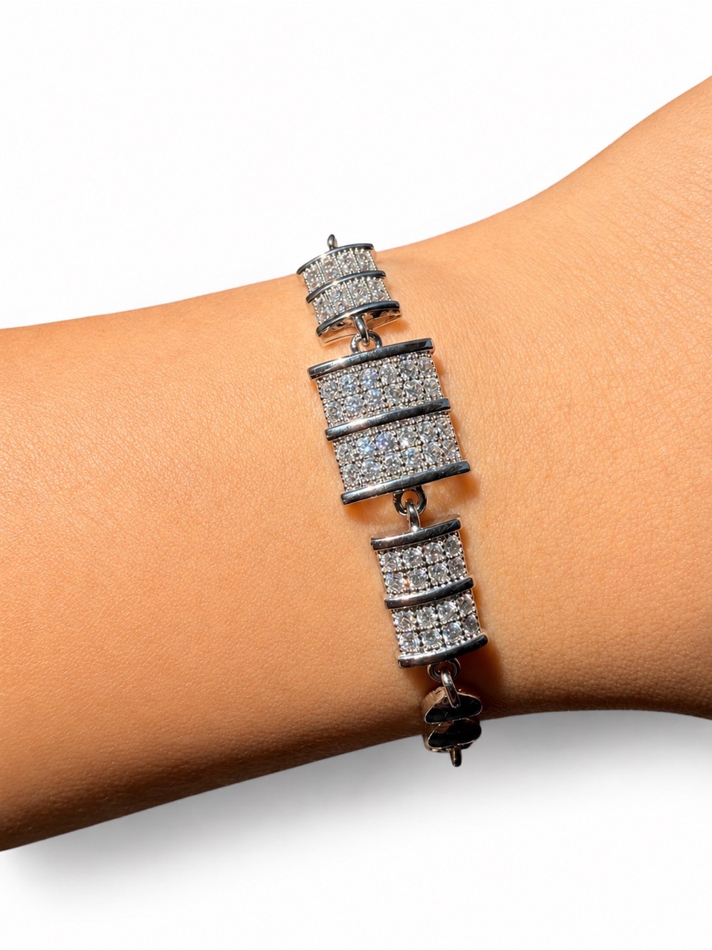 Silver CZ Pave Link Bracelet | Dainty Sparkly Heart Chain